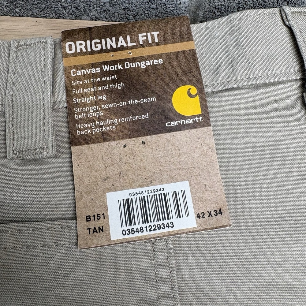 NWT Carhartt Tan Men's Canvas Work Dungaree, Size 42 X 34 Original Fit B151 - Picture 6 of 6